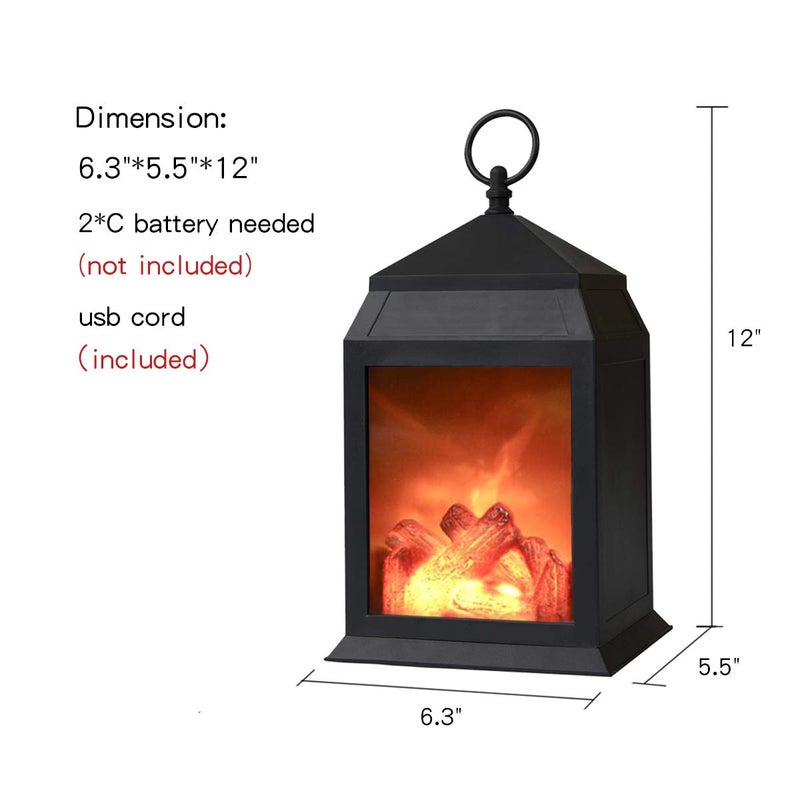 DECANIT Fireplace Lantern and Battery Operated USB Operated 6 Hour Timer Included Tabletop Fireplace Lantern Indoor/Outdoor Fireplace Lamp (1 Pack House Shape No Heater Function Size:6.3x5.5x12 Inch) - Image 3